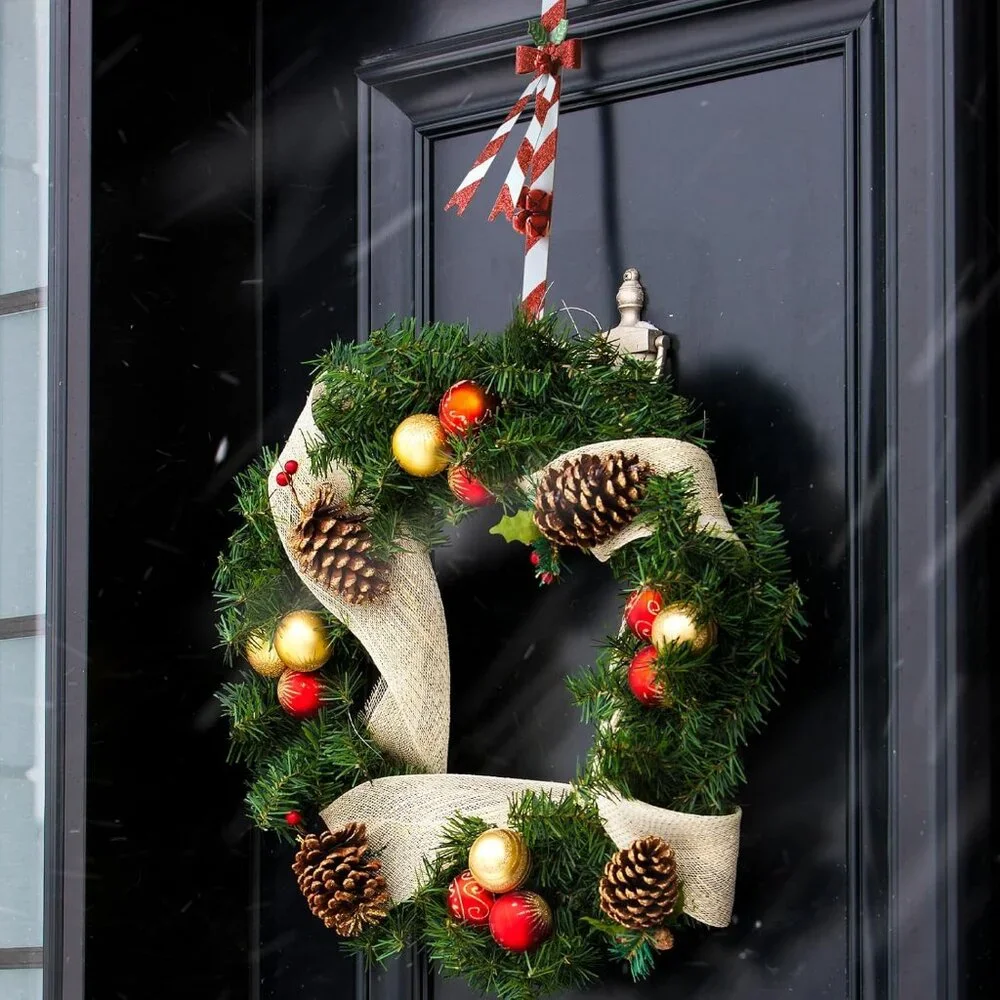 Candy Cane Wreath Hooks Set - Stylish Over The Door Wreath Hangers for Christmas